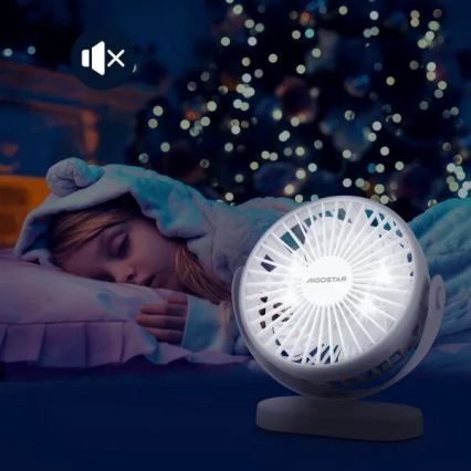 Aigostar - Ventilateur de bureau rechargeable 4W/5V 1500mAh blanc