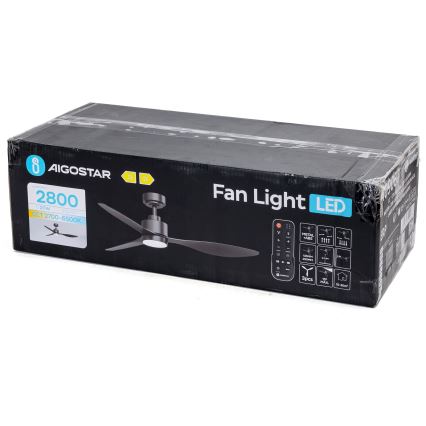 Aigostar - Ventilateur de plafond à intensité variable LED/20W/230V 2700-6500K 132cm noir + télécommande