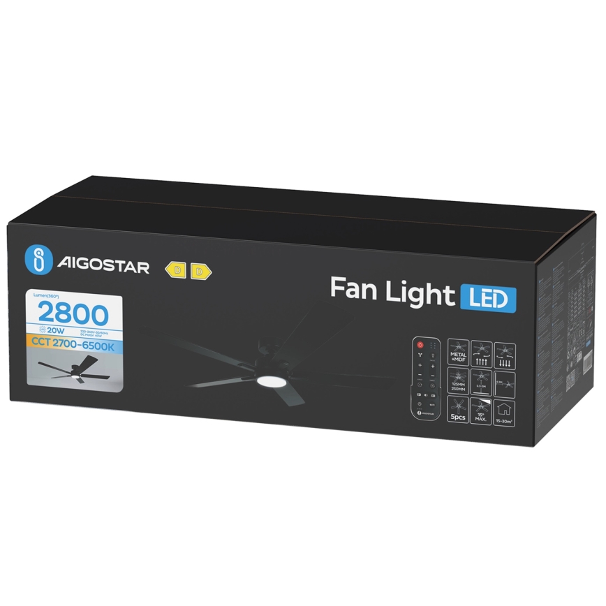 Aigostar - Ventilateur de plafond à intensité variable LED/20W/230V 2700-6500K 132cm marron + Télécommande