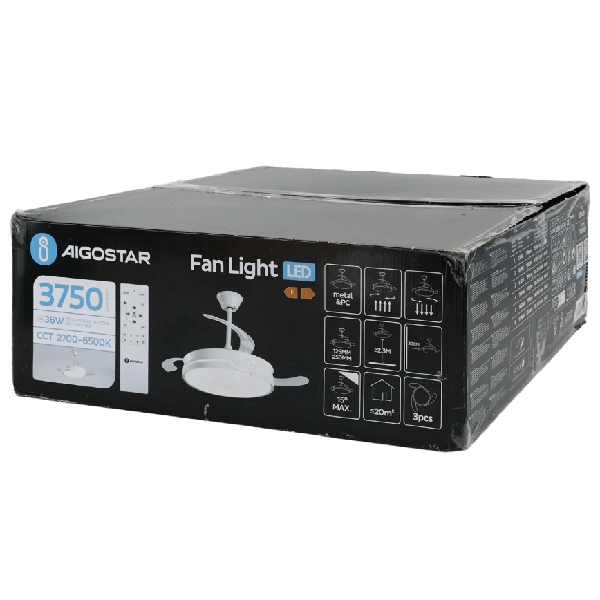 Aigostar - Ventilateur de plafond à intensité variable LED/36W/230V 2700-6500K d. 107 cm + Télécommande blanc