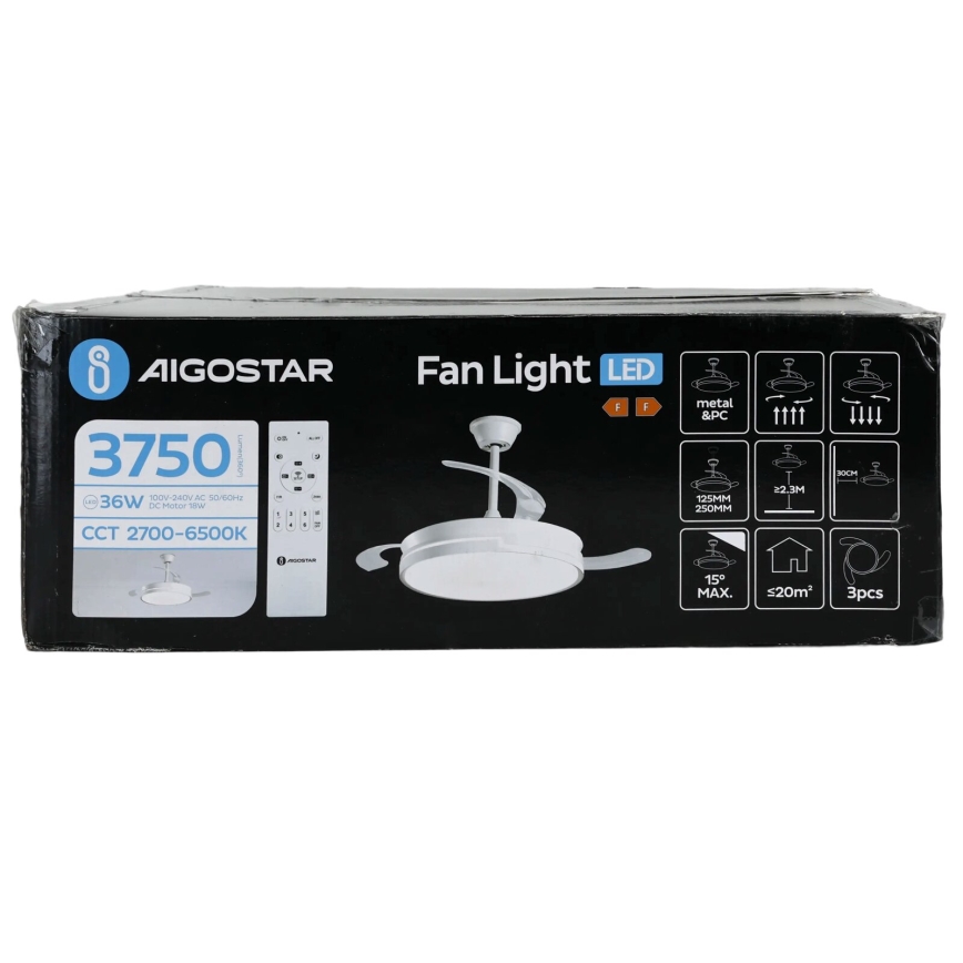 Aigostar - Ventilateur de plafond à intensité variable LED/36W/230V 2700-6500K d. 107 cm + Télécommande blanc