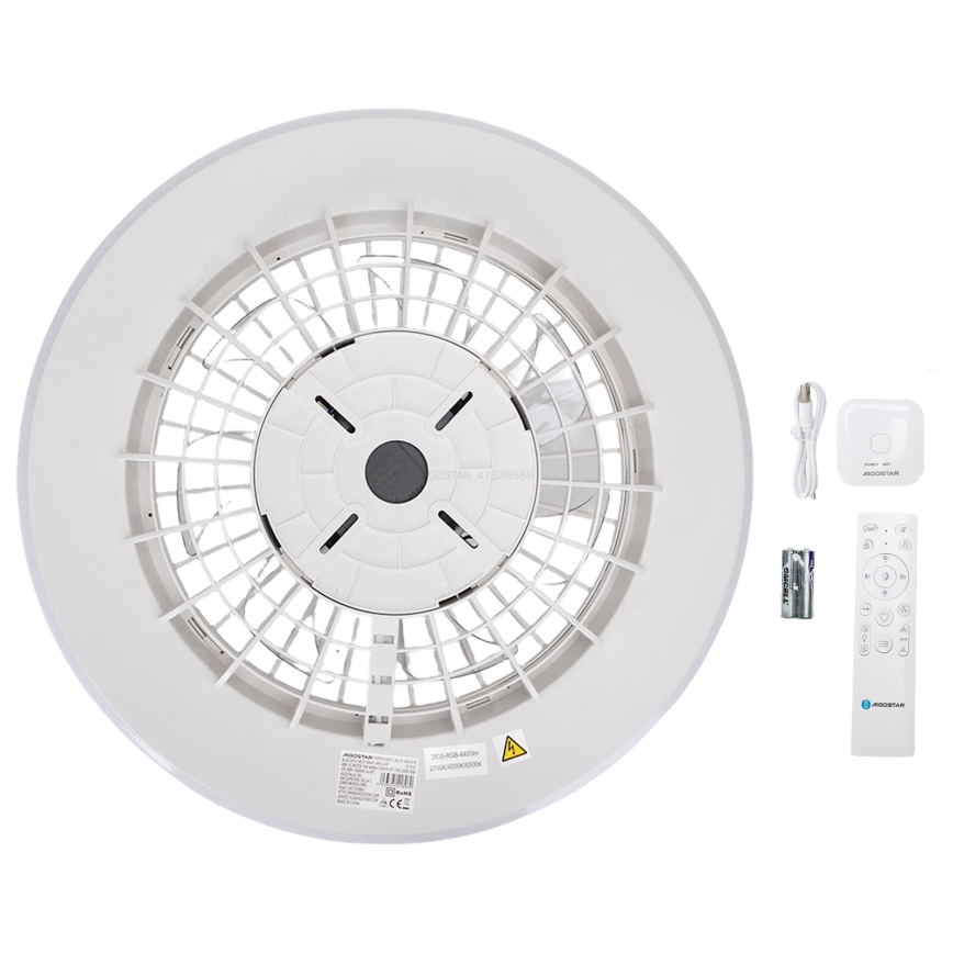 Aigostar - Plafonnier à intensité variable avec ventilateur LED/40W/230V 2700-6500K d. 48,5 cm blanc + Télécommande