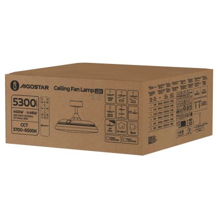 Aigostar - Ventilateur de plafond à intensité variable LED/50W/230V 2700-6500K 106cm blanc + télécommande