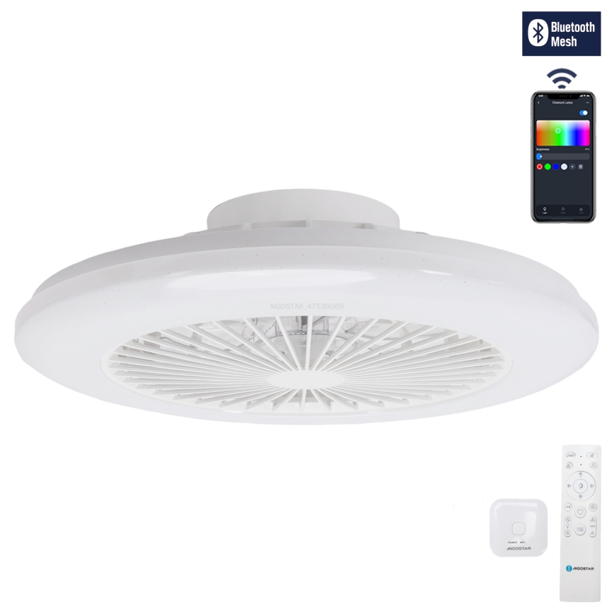 Aigostar - Plafonnier à intensité variable RGBW avec ventilateur LED/40W/230V 2700-6500K d. 48,5 cm blanc + Télécommande