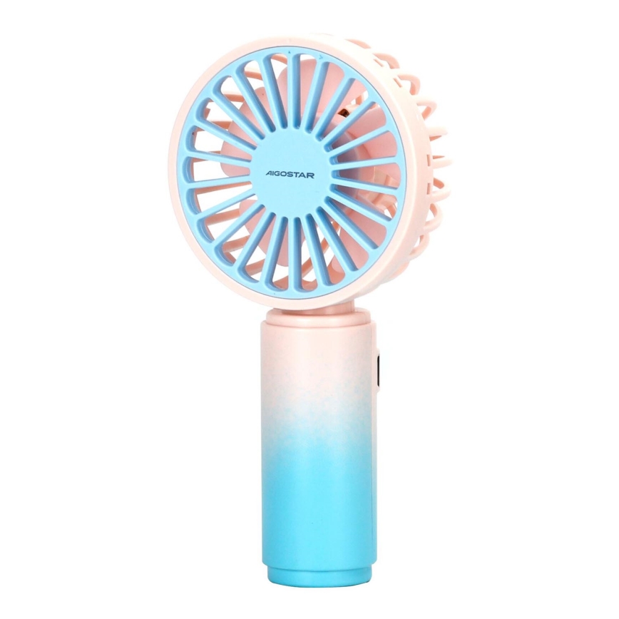 Aigostar - Ventilateur de poche rechargeable 3 W / 5 V, batterie 500 mAh, USB, rose/bleu