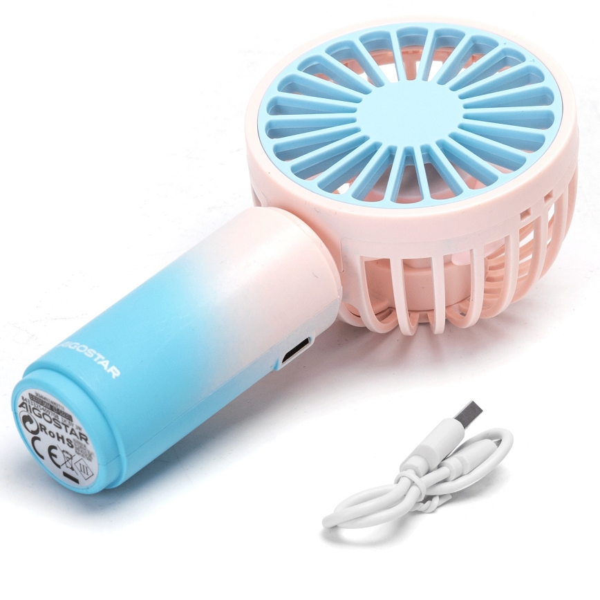 Aigostar - Ventilateur de poche rechargeable 3 W / 5 V, batterie 500 mAh, USB, rose/bleu