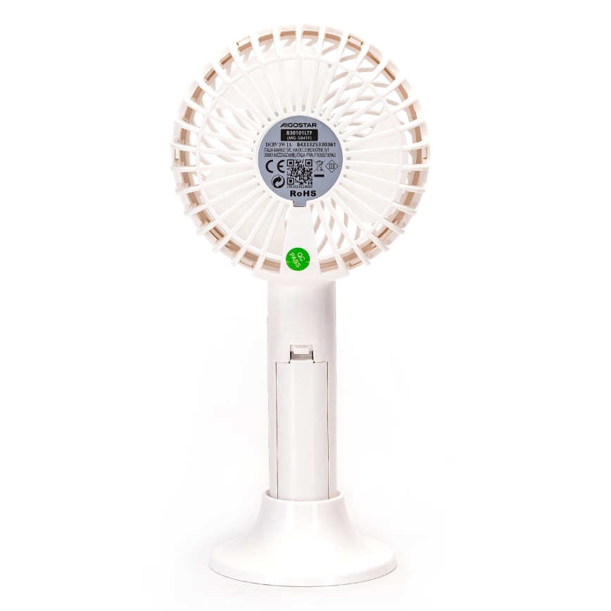 Aigostar - Ventilateur de poche rechargeable 3W/5V 1500mAh USB blanc
