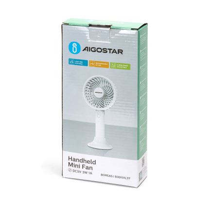 Aigostar - Ventilateur de poche rechargeable 3W/5V 1500mAh USB blanc