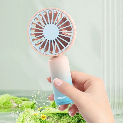 Aigostar - Ventilateur de poche rechargeable 3W/5V 500mAh USB rose/bleu