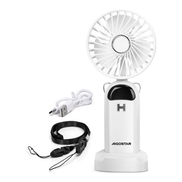 Aigostar - Ventilateur de poche rechargeable 4W/5V 1200mAh blanc