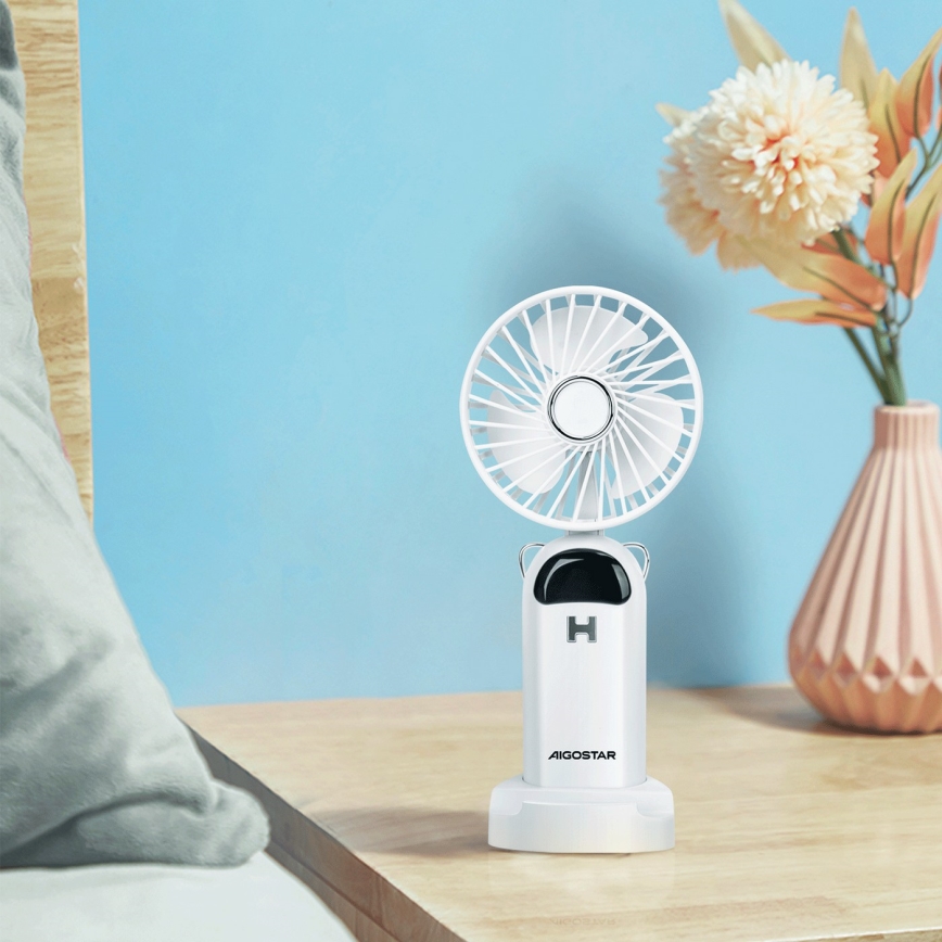 Aigostar - Ventilateur de poche rechargeable 4W/5V 1200mAh blanc