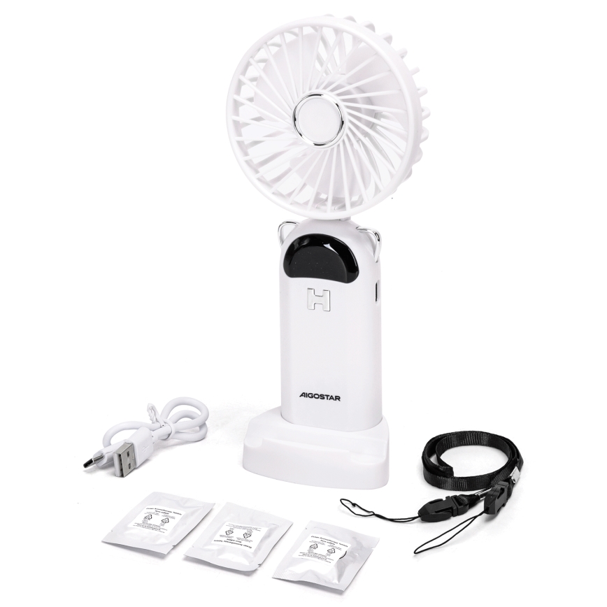 Aigostar - Ventilateur de poche rechargeable 4W/5V 1200mAh blanc