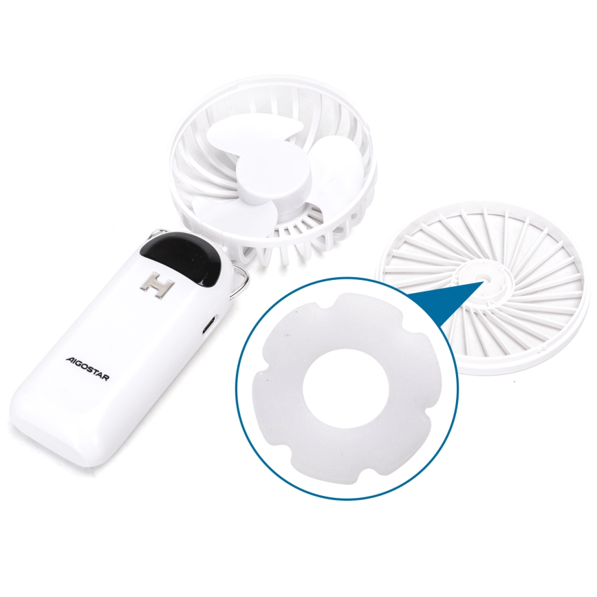 Aigostar - Ventilateur de poche rechargeable 4W/5V 1200mAh blanc