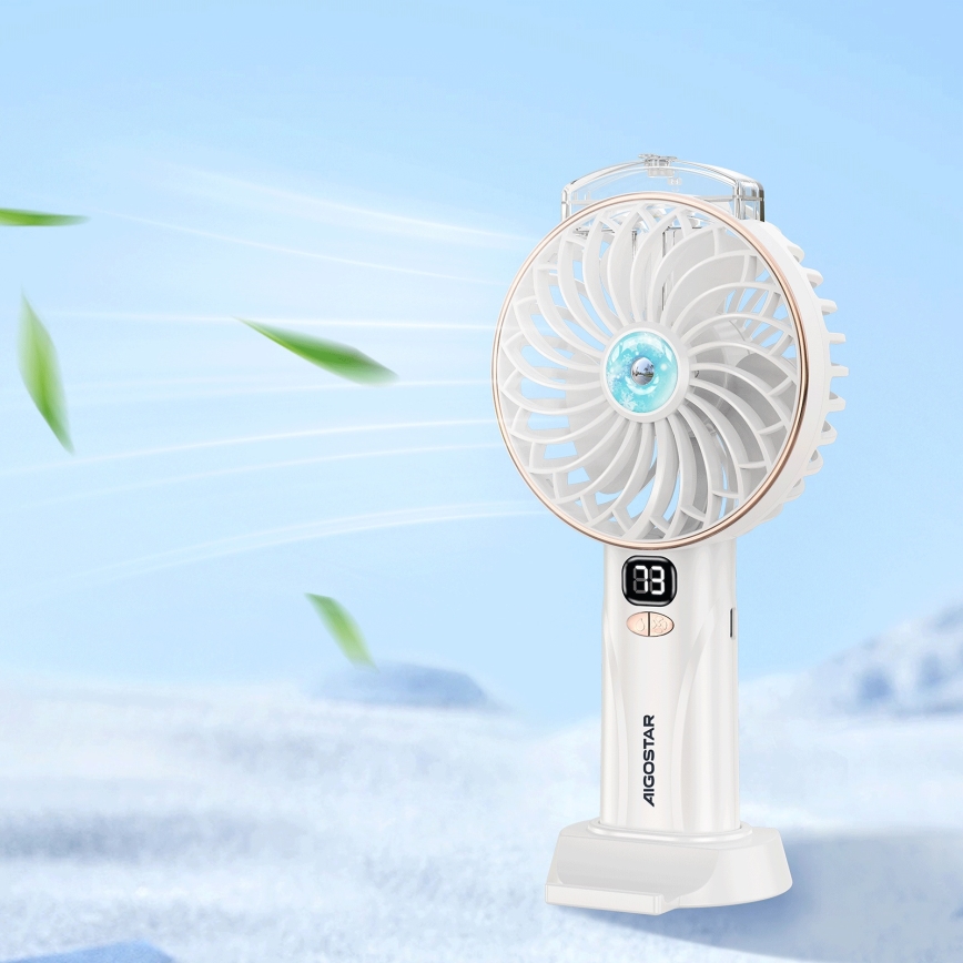 Aigostar - Ventilateur de poche rechargeable 5W/5V 2400 mAh USB blanc