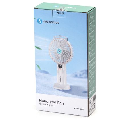 Aigostar - Ventilateur de poche rechargeable 5W/5V 2400 mAh USB blanc
