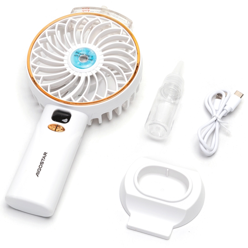 Aigostar - Ventilateur de poche rechargeable 5W/5V 2400mAh USB blanc