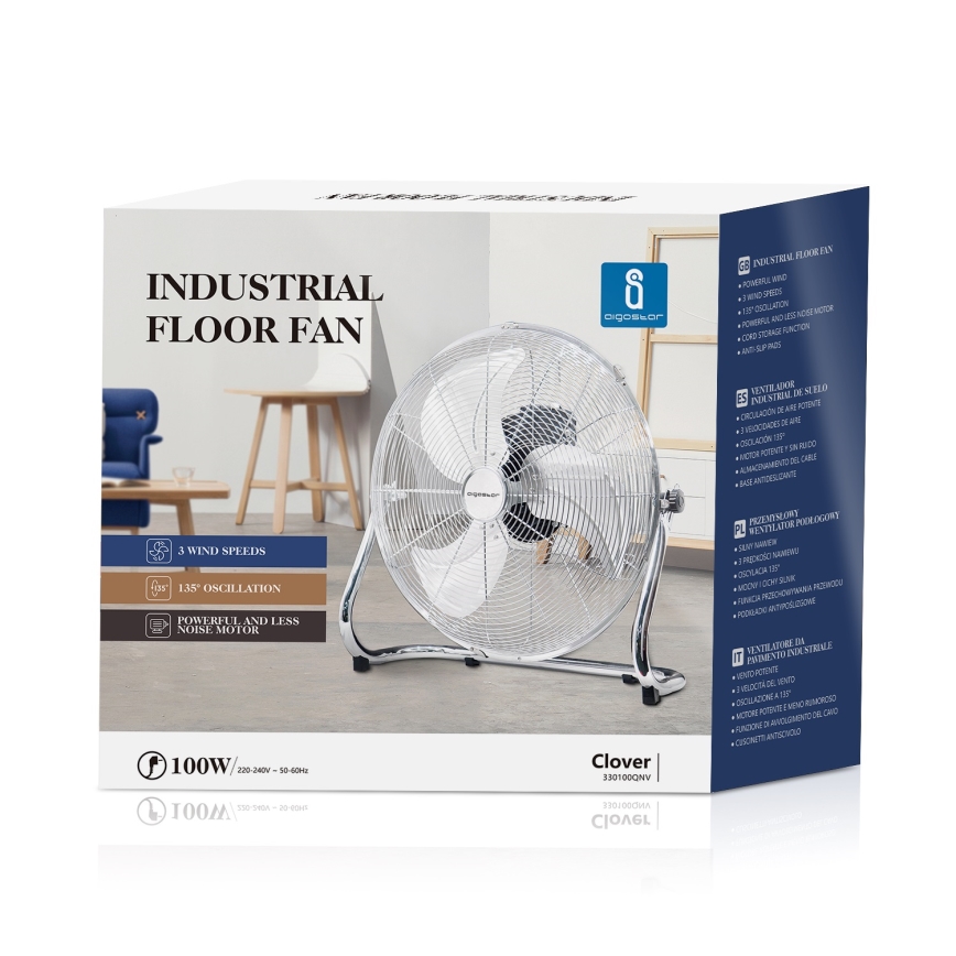 Aigostar - Ventilateur de sol 100W/230V 51 cm chrome brillant