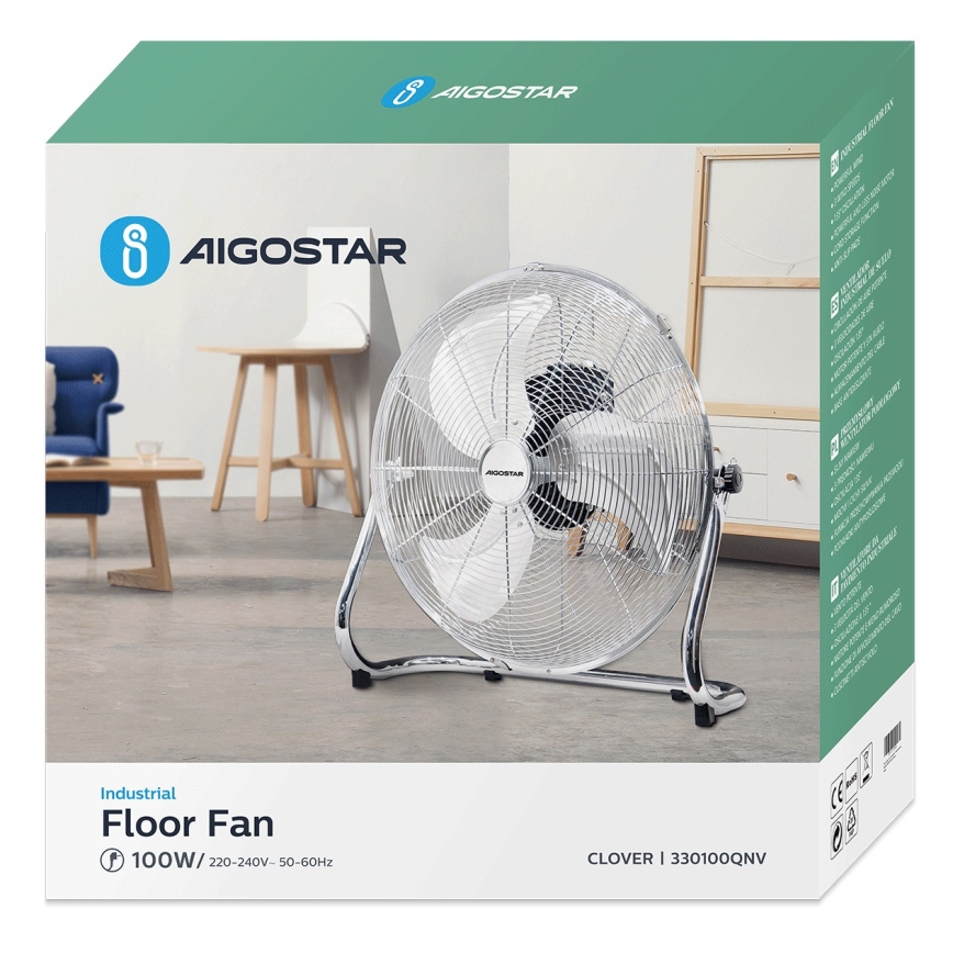 Aigostar - Ventilateur de sol 100W/230V chrome brillant