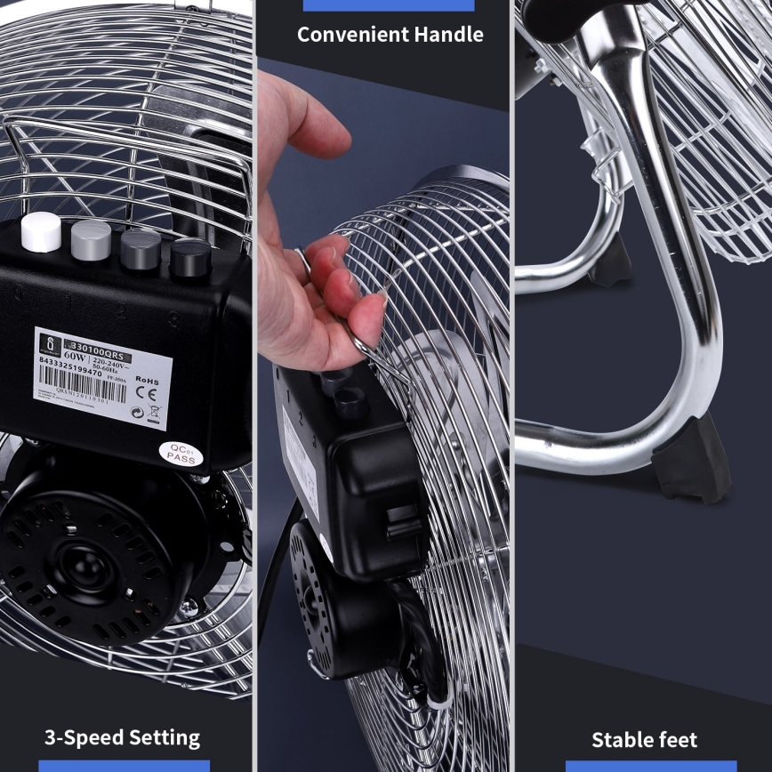 Aigostar - Ventilateur de sol 60W/230V 44,5 cm chrome brillant