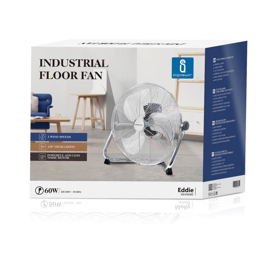 Aigostar - Ventilateur de sol 60W/230V 44,5 cm chrome brillant
