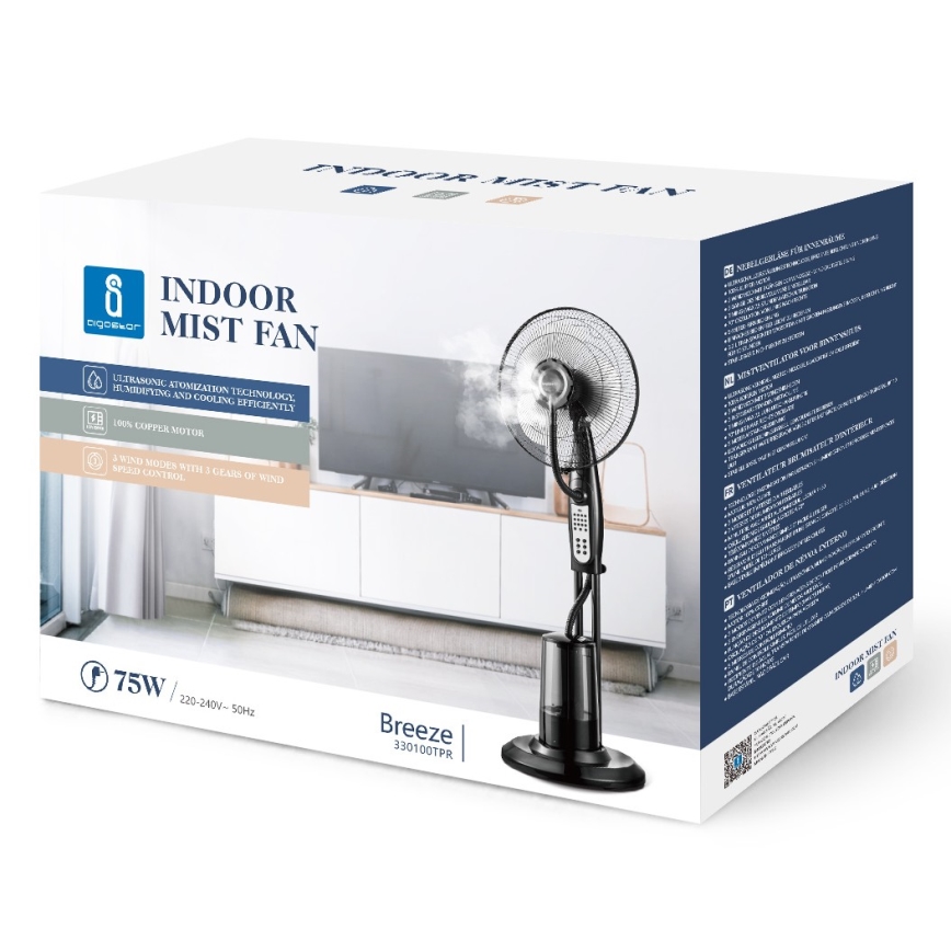 Aigostar - Ventilateur de sol avec jet d'eau 75W/230V + télécommande