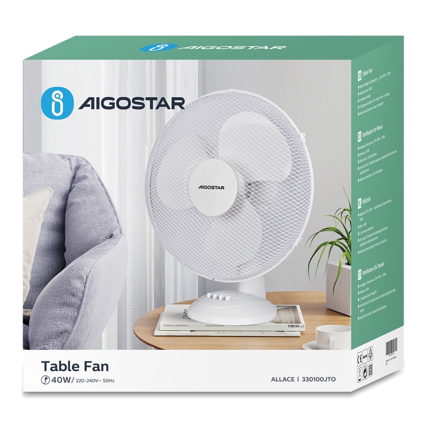 Aigostar - Ventilateur de table 40W/230V blanc