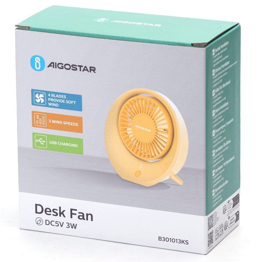 Aigostar - Ventilateur de table rechargeable 3W/5V 1200mAh USB orange