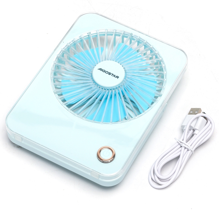 Aigostar - Ventilateur de table rechargeable 5W/5V 3600mAh USB bleu