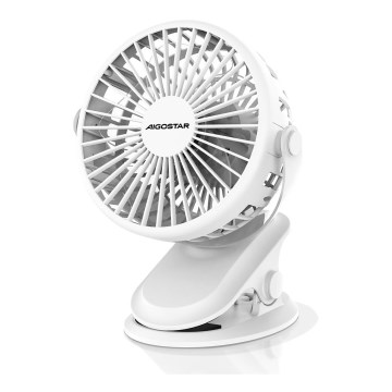 Aigostar - Ventilateur de table rechargeable à pince 4W/5V 1500mAh blanc