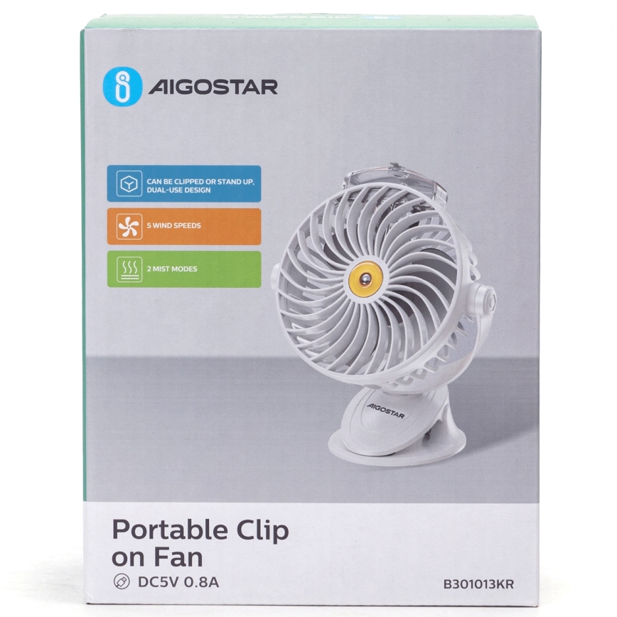 Aigostar - Ventilateur de table rechargeable avec pince 2W/5V 2400mAh USB blanc
