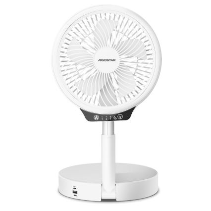 Aigostar - Ventilateur LED pliable sans fil avec port USB 6,5W/5V 8000 mAh