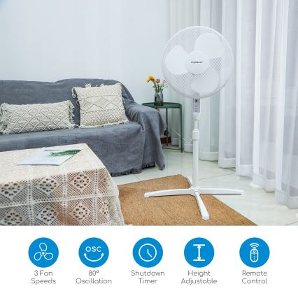 Aigostar - Ventilateur sur pied 40W/230V 120 cm blanc