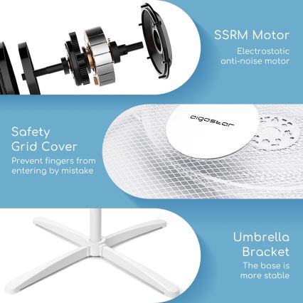 Aigostar - Ventilateur sur pied 40W/230V 120 cm blanc