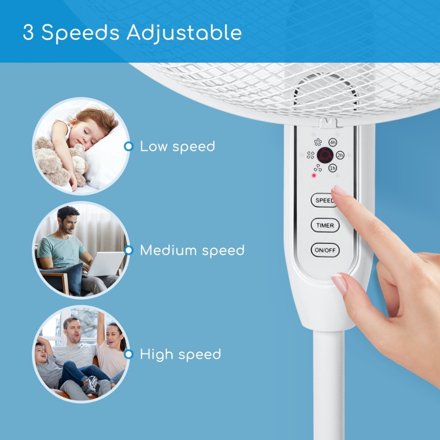 Aigostar - Ventilateur sur pied 40W/230V 120 cm blanc