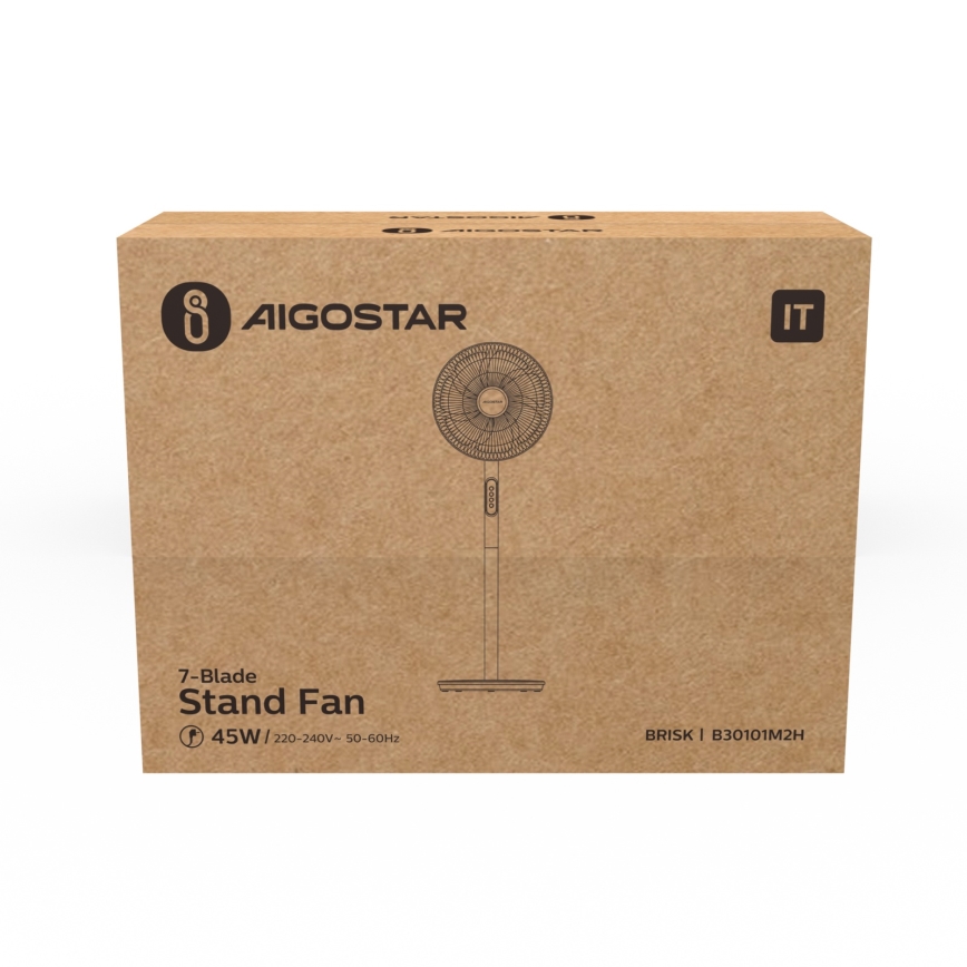 Aigostar - Ventilateur sur pied 45W/230V 110 cm blanc