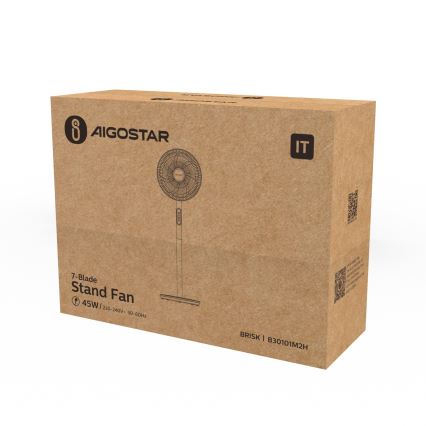 Aigostar - Ventilateur sur pied 45W/230V 110 cm blanc