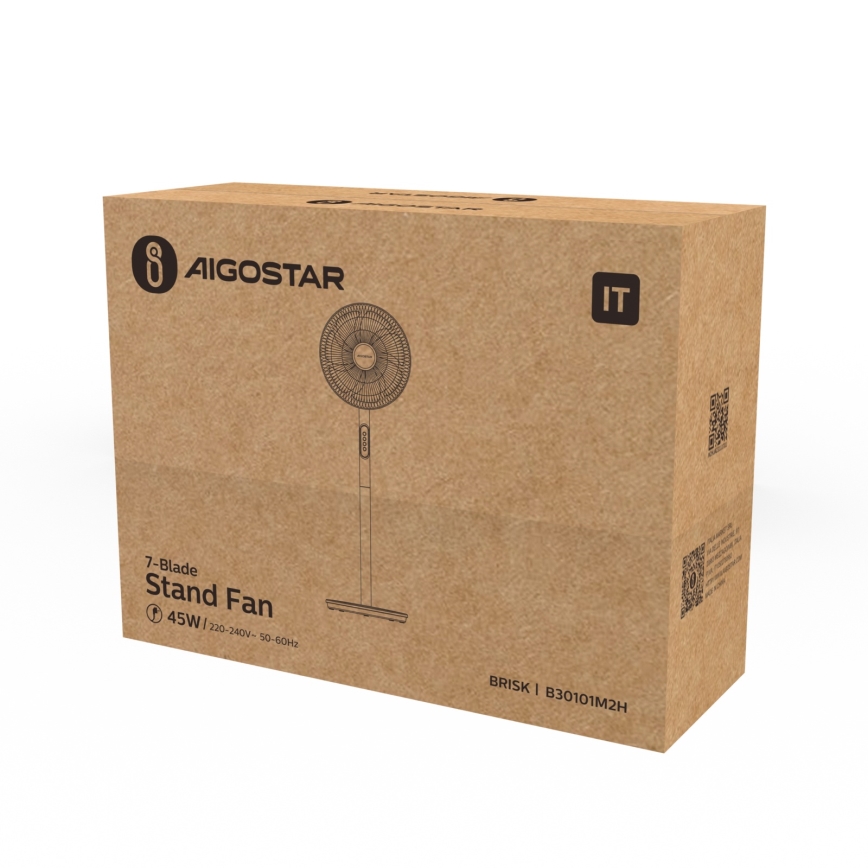 Aigostar - Ventilateur sur pied 45W/230V 110 cm blanc