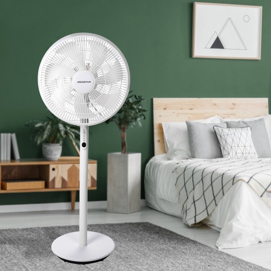 Aigostar - Ventilateur sur pied 45W/230V blanc + Télécommande