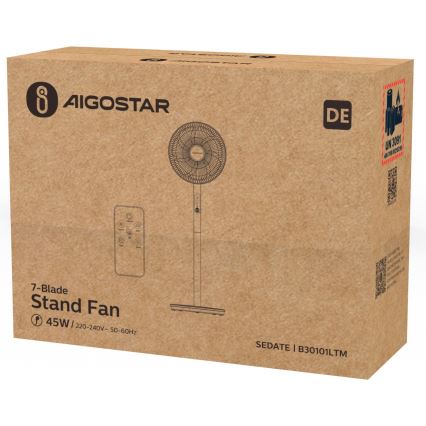 Aigostar - Ventilateur sur pied 45W/230V blanc + Télécommande