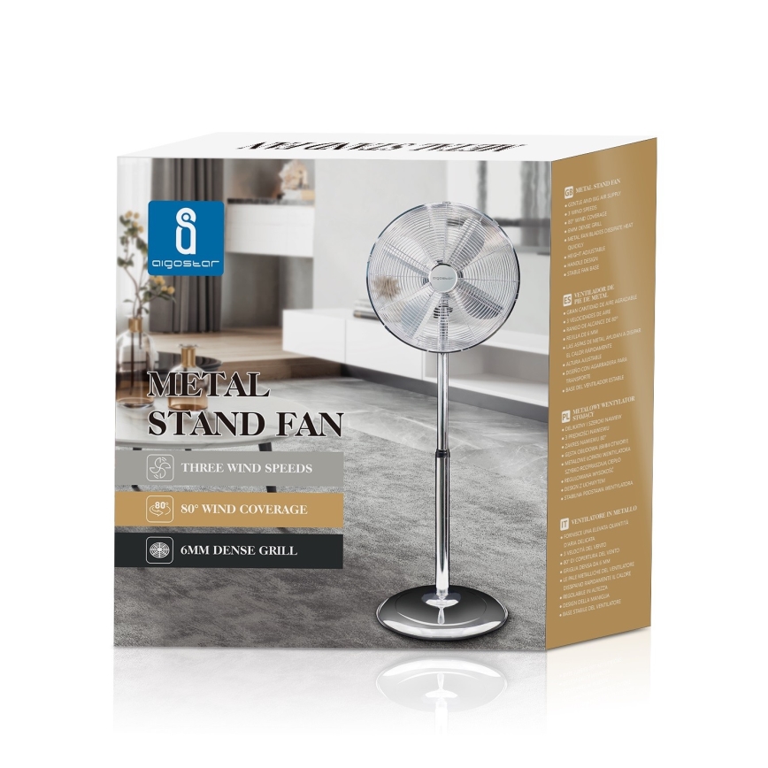 Aigostar - Ventilateur sur pied 50W/230V 114 cm chrome brillant