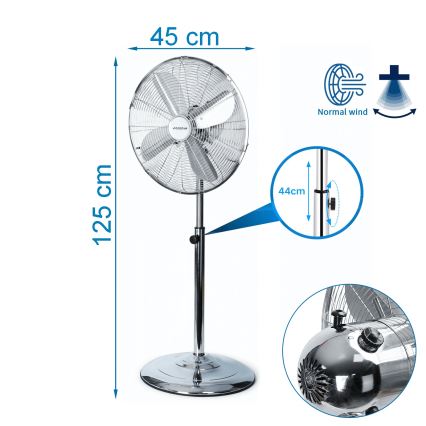 Aigostar - Ventilateur sur pied 50 W / 230 V Ø 45 cm chromé