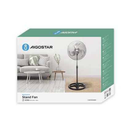 Aigostar - Ventilateur sur pied 50 W/230 V Ø 50 cm chromé/noir