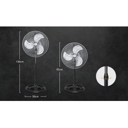 Aigostar - Ventilateur sur pied 50 W/230 V Ø 50 cm chromé/noir