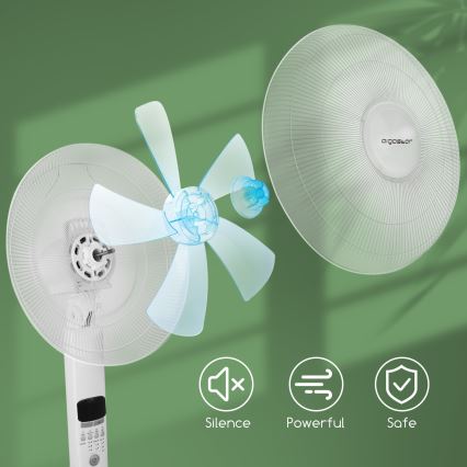 Aigostar - Ventilateur sur pied 50W/230V 43 cm blanc + télécommande