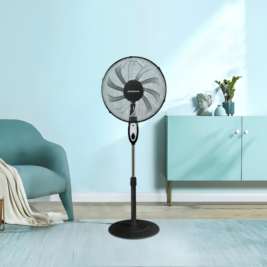 Aigostar - Ventilateur sur pied 55W/230V 130 cm noir + télécommande