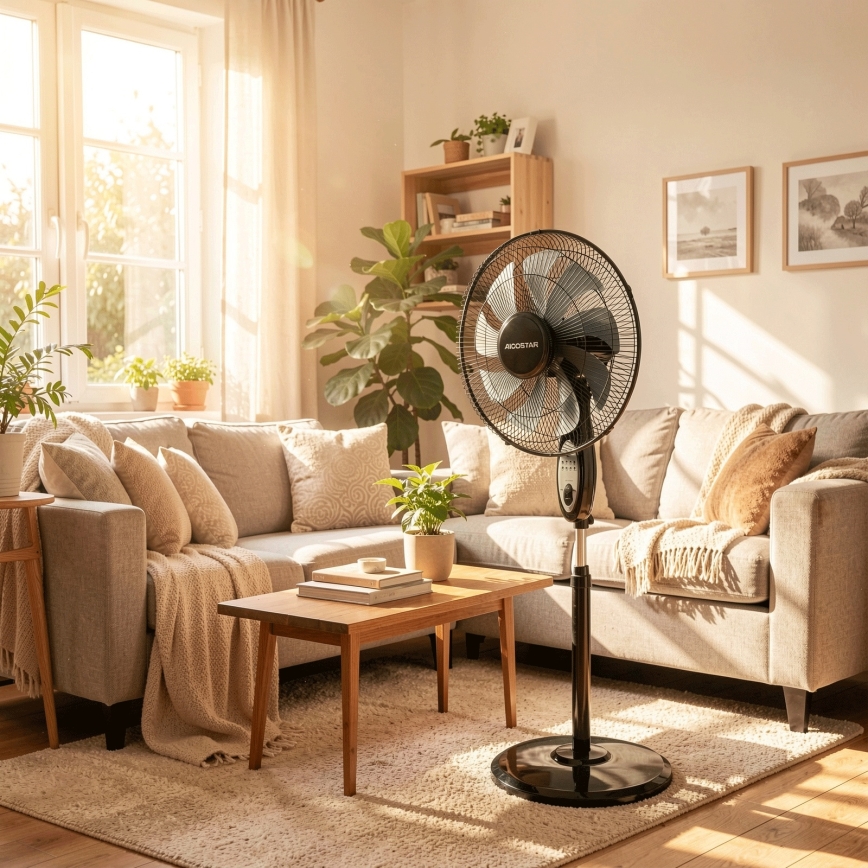 Aigostar - Ventilateur sur pied 60W/230V 130 cm noir + télécommande