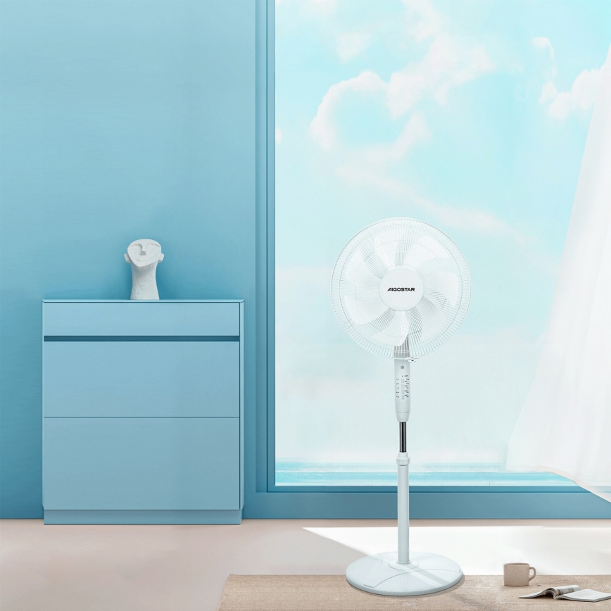 Aigostar - Ventilateur sur pied 60W/230V blanc + télécommande