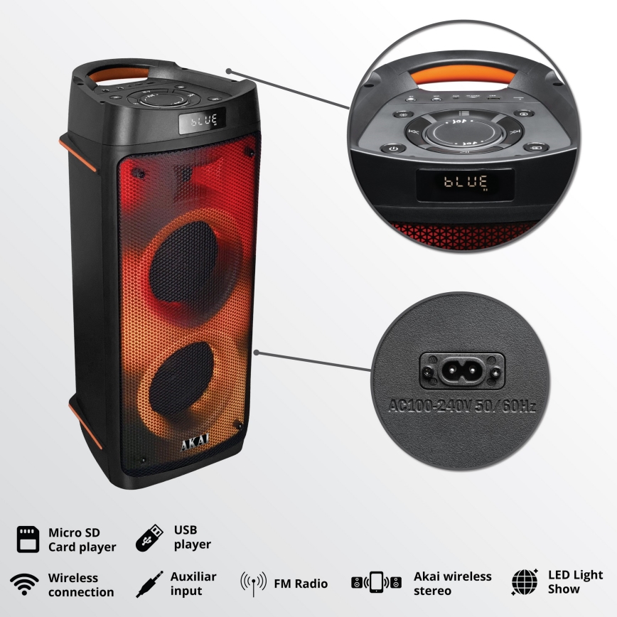 AKAI PARTY BOX 810 - Enceinte sans fil 65W/230V 5000 mAh + télécommande