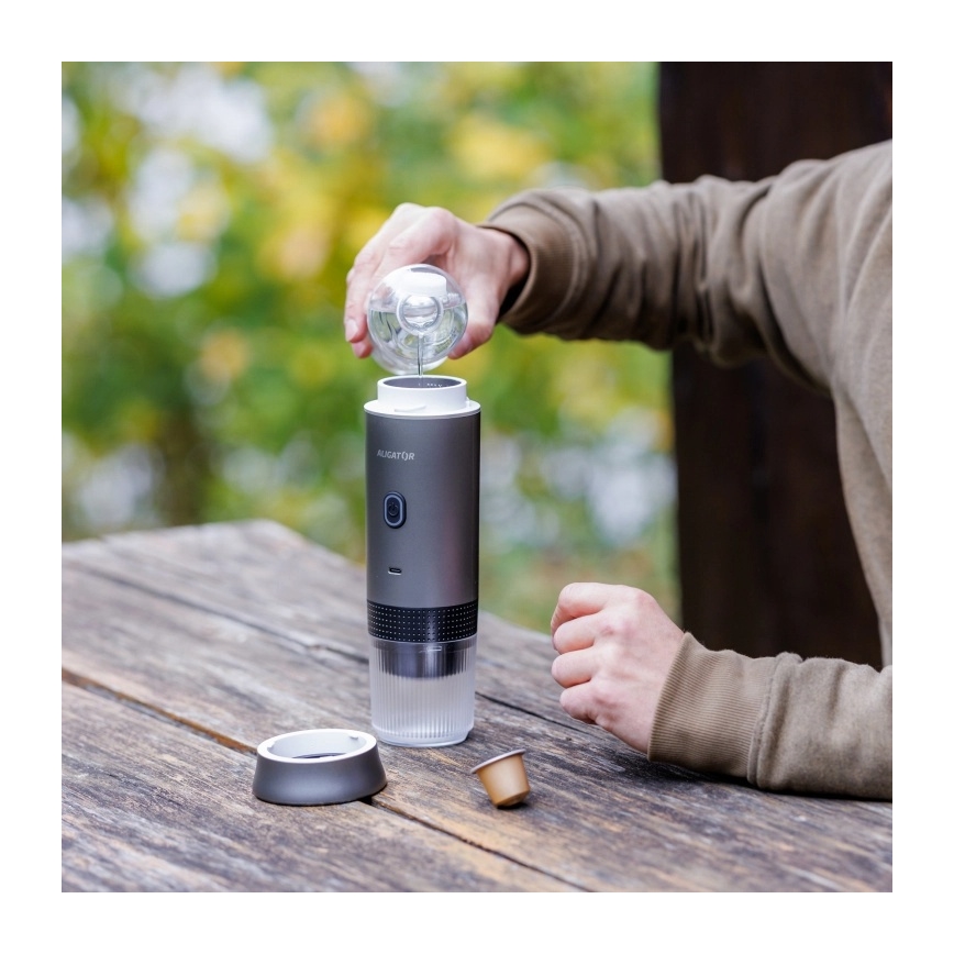 Aligator ACM002 - Cafetière de voyage rechargeable PortaCaffé 3 en 1 72W/7500 mAh gris