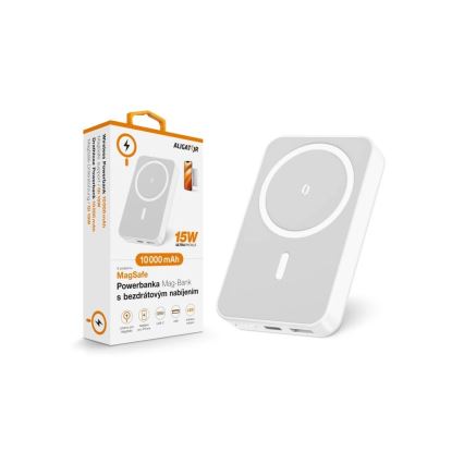 Aligator AMS04WT - Batterie externe avec charge sans fil Qi et MagSafe 10000 mAh 15W Power Delivery noire